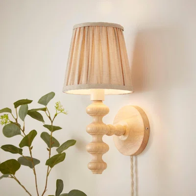 Dunelm Bobby Pleated Plug In Wall Light Natural