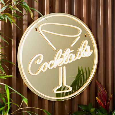 Dunelm Cocktail Indoor Outdoor Mirrored Neon Sign Gold