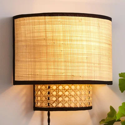 Dunelm Malika Cane Easy Fit Plug In Wall Light Brown