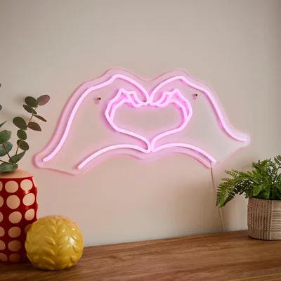Dunelm Heart Hands Neon Wall Light White
