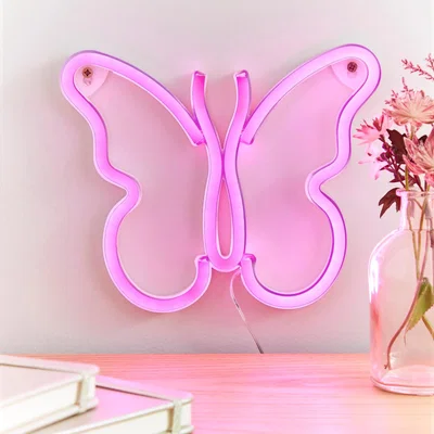 Dunelm Butterfly Neon Sign Pink