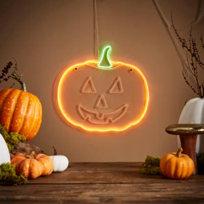 Dunelm Halloween Pumpkin Neon Wall Light Orange