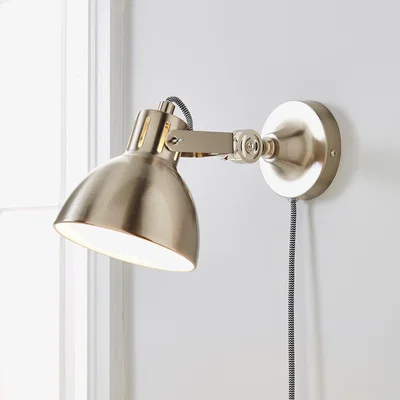 Dunelm Poppy Easy Fit Plug In Wall Light Satin Nickel Brown