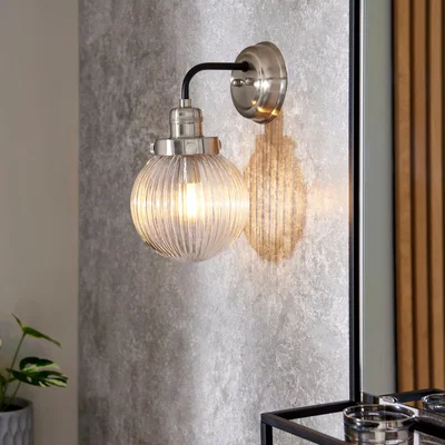Dunelm Broden Ribbed Chrome Wall Light Silver