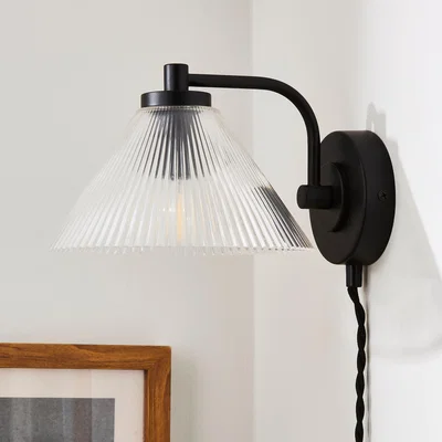Dunelm Ezra Ribbed Glass Wall Light Black