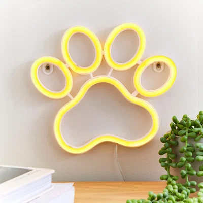 Dunelm Paw Print Neon Sign Yellow