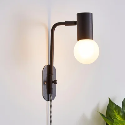 Dunelm Bradford EasyFit Plug in Wall Light Matt Black Matt Black