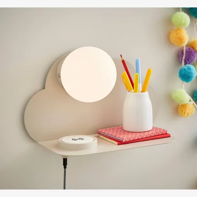 Dunelm Rechargeable Touch Dimmable Wall Light with Cloud Shelf White