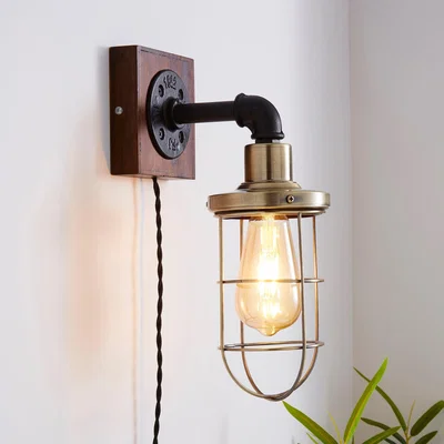 Dunelm Milas Pipe Industrial Easy Fit Plug In Wall Light Black Black