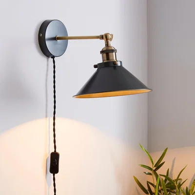 Dunelm Logan Grey Industrial Easy Fit Plug In Wall Light Grey