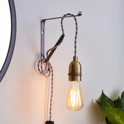 Dunelm Marsden Plug in Flex Set Pewter Industrial Antique Brass