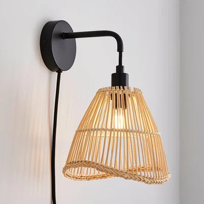 Dunelm Elements Jaula Rattan Easy Fit Plug In Wall Light Brown