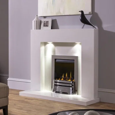 Furniture123 Adam Cuba Sparkly White Marble Fireplace Mantel Surround with Lights