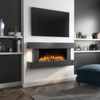 Furniture123 Grey Wall Mounted Electric Fireplace Suite with LED Lights - Amberglo