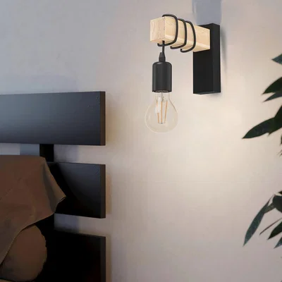 Habitat Eglo Townshend Steel Wall Light - Black & Wood