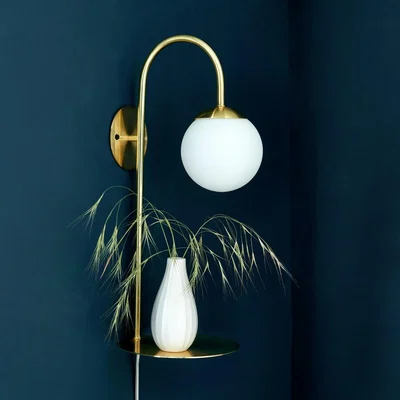 Habitat Shore Light Magola Steel Shelf Plug in Wall Light-SatinBrass