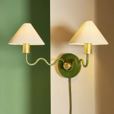Habitat Habitat Wiggle Metal 2 Light Wall Light - Green & Natural