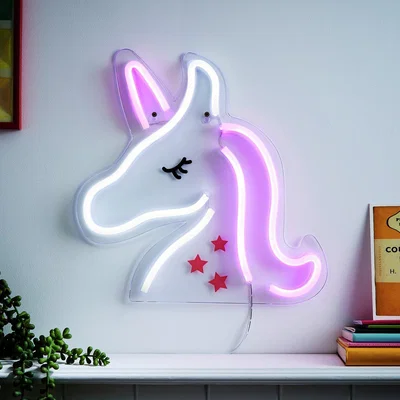 Habitat Glow Neon Effect Unicorn LED Kids Wall Light - White & Pink