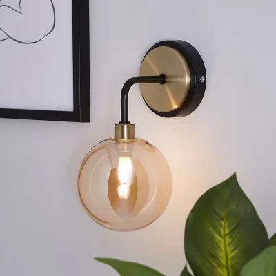 Homebase Shoreditch Glass Wall Light - Champagne & Brass