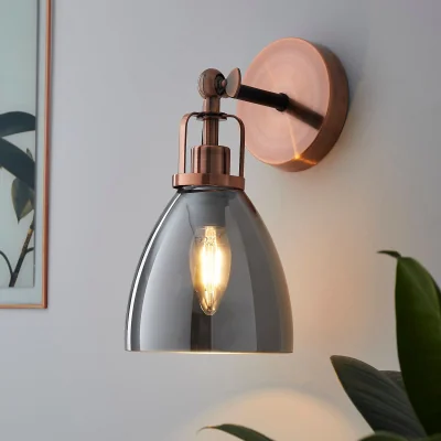 Homebase Decan Wall Light - Smoke & Copper
