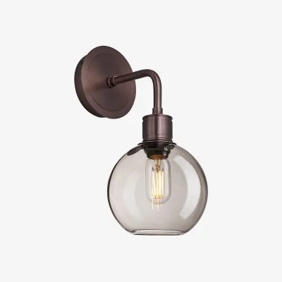 Industville Albany Smoked Glass Globe Single Wall Light - 7 Inch - Mocha