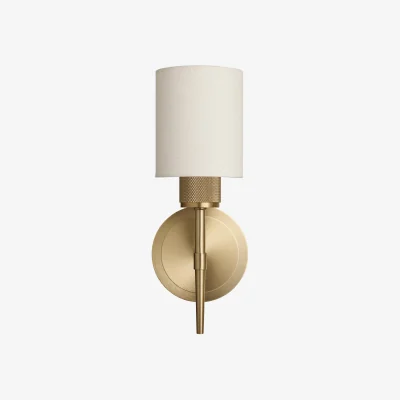 Industville Knurled Cylinder Torch Wall Light -  Light Natural Cotton - Brass