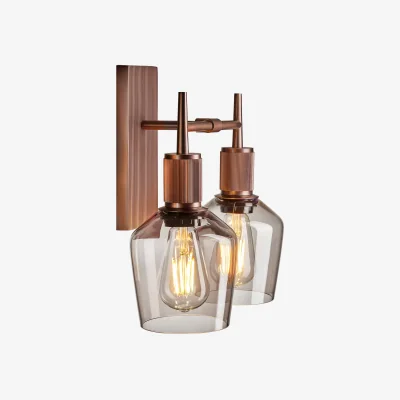 Industville Henley Smoked Glass Schoolhouse Double Wall Light - 5.5 Inch - Mocha