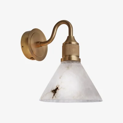 Industville Noho Alabaster Fluted Funnel Swan Neck Wall Light - 7 Inch