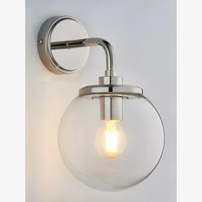 John Lewis John Lewis Park Globe Glass Dimmable Wall Light, Clear/Nickel