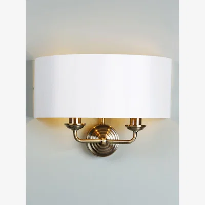 John Lewis Laura Ashley Sorrento Double Wall Light, Antique Brass/Ivory