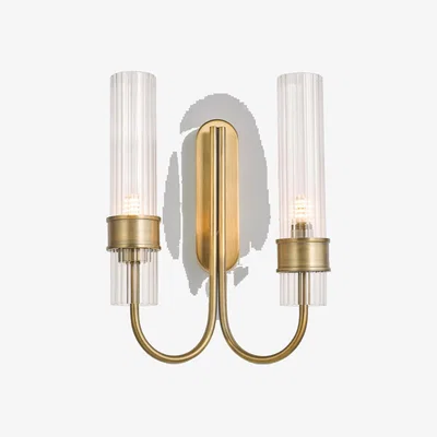 John Lewis John Lewis Fluted Glass 2 Arm Wall Light, Brass