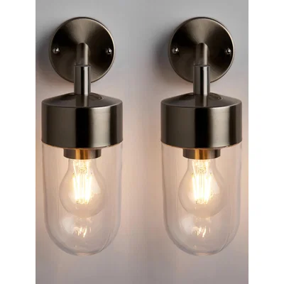 John Lewis John Lewis & Partners Ahead Outdoor Wall Lights, Set of 2, Brushed Steel