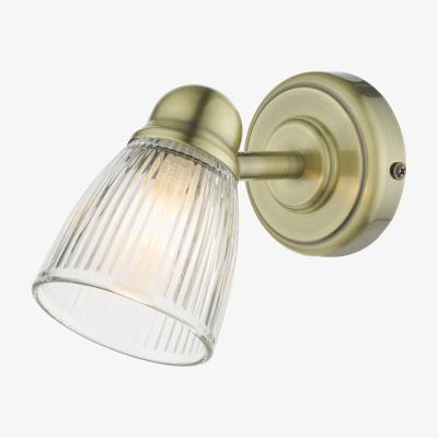 Knees dar lighting CED0775 Cedric Single Spotlight Antique Brass Glass IP44