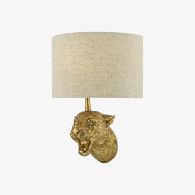Knees dar lighting RUR0735 Ruri Leopard Wall Light Gold with Natural Linen Shade