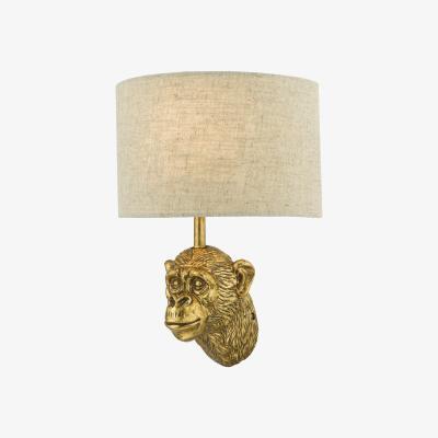 Knees dar lighting RAU0735 Raul Monkey Wall Light Gold with Natural Linen Shade