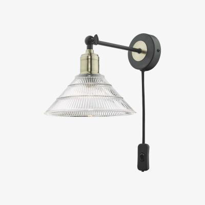 Knees dar lighting BOY0775 Boyd Single Wall Light Antique Brass and Matt Black With Ribbed Glass Shade