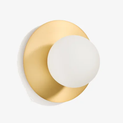 Kave Home Metal wall lamp with brushed brass finish and 1 frosted glass ball Ø20cm