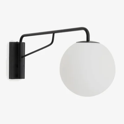 Kave Home Eilo wall light in black steel with frosted glass globe