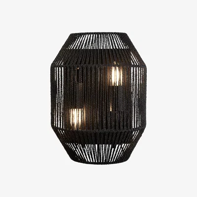La Redoute Black Wicker Wall Light with 2 Bulbs
