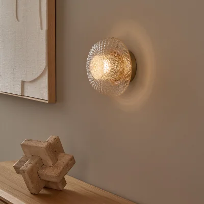 La Redoute Mistinguett Engraved Glass and Brass Ceiling-Mounted Wall Light, Diameter 20cm