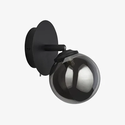 La Redoute Smoked Glass Globe Wall Light with Black Base
