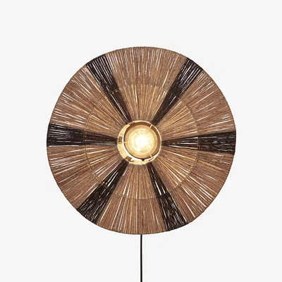 Made in Design Wall light with plug Iguazu cane & fibres natural & black jute / Ø 55 cm - GOOD&MOJO