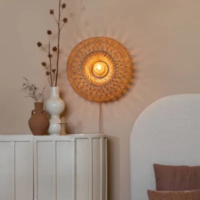 Made in Design Arizona Wall light with plug cane & fibres beige / Ø 50 cm - Rattan - GOOD&MOJO