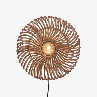 Made in Design Wall light with plug Zanzibar Flat cane & fibres wood / Rattan / Ø 40 cm - GOOD&MOJO