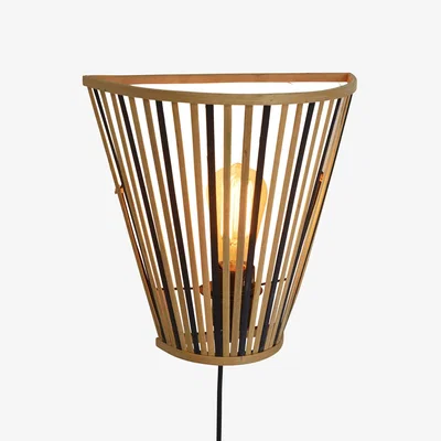 Made in Design Wall light with plug Merapi wood natural & black bamboo / L 30 x H 30 cm - GOOD&MOJO