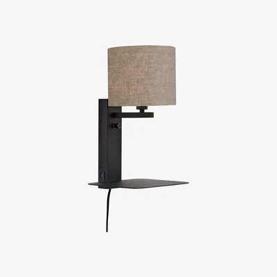 Made in Design Florence Wall light with plug - / Fabric lampshade - Shelf & USB port by It's about Romi Beige