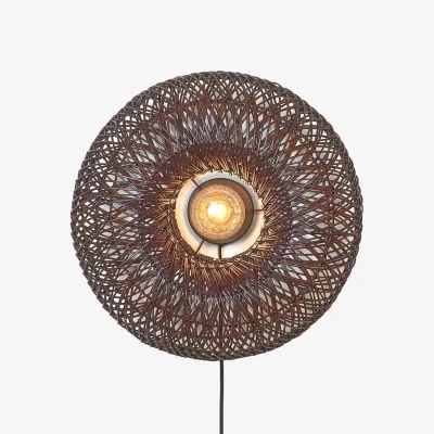 Made in Design Arizona Wall light with plug cane & fibres brown / Ø 50 cm - Rattan - GOOD&MOJO