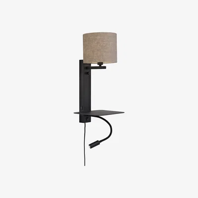 Made in Design Florence Wall light with plug - / Fabric lampshade - LED reading light, shelf & USB port by It's about Romi Beige