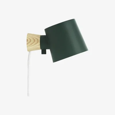Made in Design Rise Wall light with plug - Rotating / Wood & metal by Normann Copenhagen Green/Natural wood