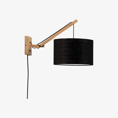 Made in Design Andes Small Wall light with plug - / Linen & bamboo L 55 x Ø 32 cm by GOOD&MOJO Black
